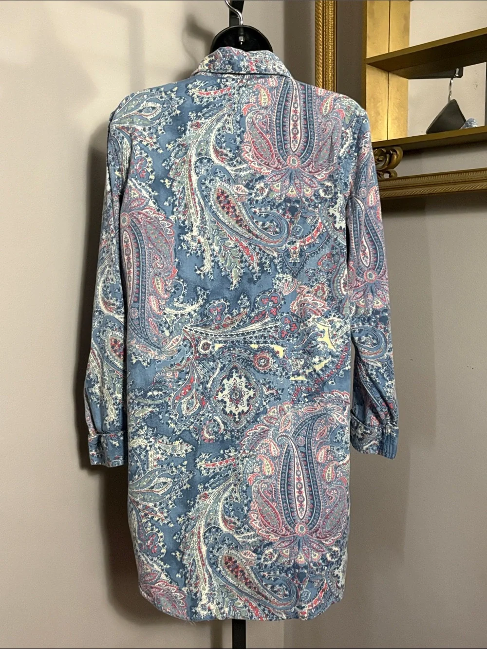 Lauren Ralph Lauren Medium Blue Paisley Button Up Tunic Shirt Top or Nightgown